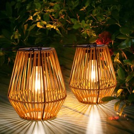 Solar Lantern,2 Pack Solar Wicker Lanterns Outdoor Waterproof Solar Lights for Outside Hanging Solar Lights Outdoor Solar Lamp Lights Decoration for Garden,Yard,Patio,Porch,Trees,Lawn,Pathway