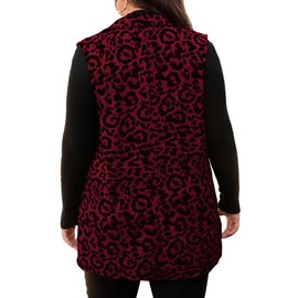 WDIRARA Women's Plus Size Plaid Button Open Front Sleeveless Blazer Jacket Burgundy Animal 1XL