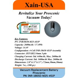 Xain-USA Battery for Proscenic 800T, 820S, 820T, 830T, PR-800T, PR-820T, PR-830S, 2600mAh