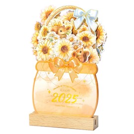 2025 Creative Desk Calendar Unique Flower Basket Shape Standing Monthly Calendar 8.5" x 6" - Sunflower