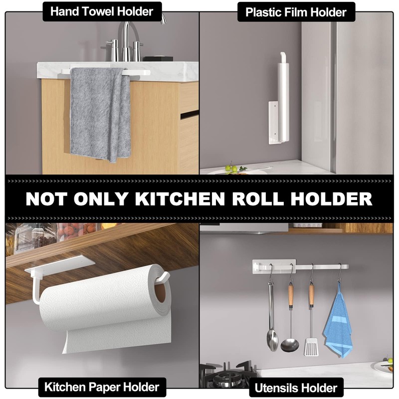 Paper Towel Holder - Self-Adhesive or Drilling, White, Upgraded Aluminum