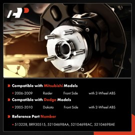 A-Premium 2 x Front Wheel Bearing and Hub Assembly with 5-Lug Compatible with Dodge Dakota 2005-2010, Mitsubishi Raider 2006-2009, 2-Wheel ABS Only