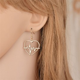 coadipress Hollowing Geometric Peach Heart Heartbeat Love Earrings for Women Simplicity Wave Line ECG Ripple Love Electrocardiogram Lifeline Earrings Birthday Gifts (Gold)