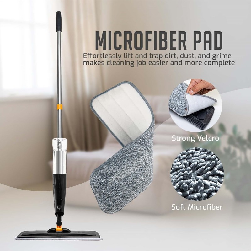 OVENTE Microfiber Spray Mop for Floor Cleaning with Refillable Bottle,