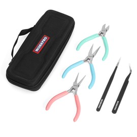 WORKPRO 5-Piece Jewelry Pliers Kit - Round Nose, Chain Nose, Wire Cutters, Pointed & Curved Tweezers, Case Included
