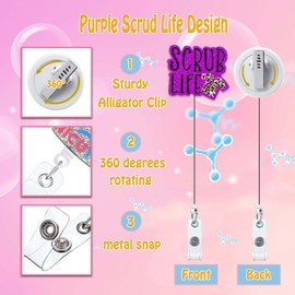 ANDGING Scrub Life Nurse Badge Reel Holder Retractable Funny Cute Badge Reels Retractable for Nurses CNA RN LVN LPN Acrylic Nursing Badge Clip Student Medical Badge Holder ID Card Office Accessories