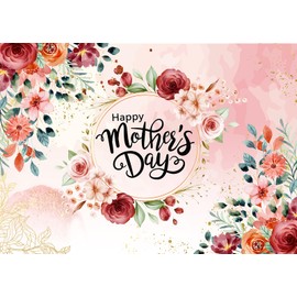 10x8ft Happy Mother's Day Backdrop Pink Flowers Golden Mother's Day Party Wall Decorations I Love Mom Gifts Photography Background Photo Booth Props 063