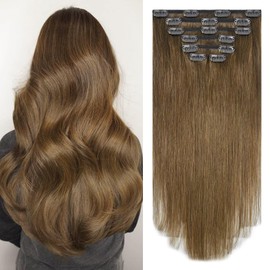 Aison Light Brown Clip in Hair Extensions Real Human Hair 70G/7Pcs Soft Silky Straight 16clips Remy Human Hair Extensions Clip ins for Women 18 Inch