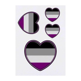 4 x 'Asexual Pride Heart' Temporary Tattoos - Water Resistant, Skin-Safe, Non-Toxic Transfers, Mixed Sizes (TO00043755)