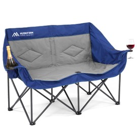 Double Camping Chairs Oversized Loveseat - 2 Person Camping Chair Portable Lawn Folding Chair for Outside Adults - Heavy Duty Outdoor Camping Couch with Cup Hold, Blue