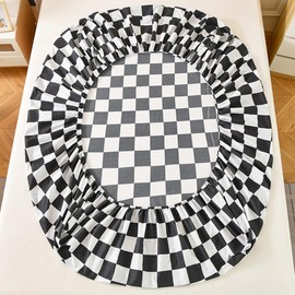 Mengersi Black White Fitted Sheet - Microfiber Fitted Bottom Sheet- Ultra-Soft Deep Pocket - King Fitted Sheet (California King, Black and White)