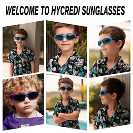 Hycredi Kids Sports Polarized Sunglasses - Unbreakable Youth Baseball Beach Sunglasses with Strap for Boys Girls Age 4-12 - Matte Black/Blue Mirrored