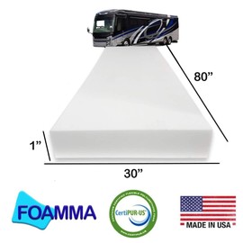 Foamma 1” x 30” x 80” Camper/RV Travel High-Density Bunk Mattress Topper, Made in USA, Comfortable, Travel Trailer, CertiPUR-US Certified, Cover Not Included