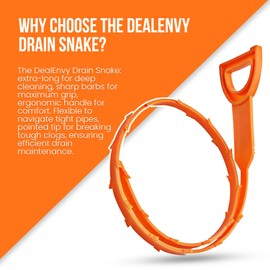 Snake Drain Hair Clog Remover Tool Set, 3pcs (50cm/19.7 Inches) - Drain Cleaner for Sink, Shower, Tub, Bathroom, Kitchen, Toilet, Sewer Pipes - Hair Catcher, Drain Auger, and Pipe Unclogger