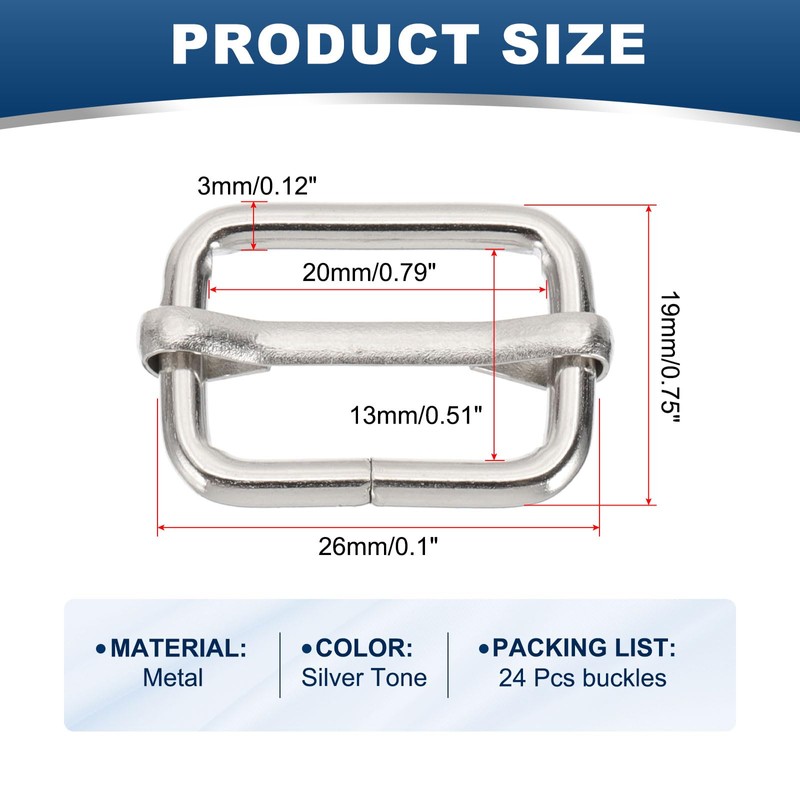 PATIKIL 16x25mm Slide Buckle, 24 Pcs Metal Adjustable Webbing Tri-Glide