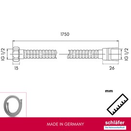 Schläfer 808590 – Universal Brass Shower Hose, Universal Connections G 1/2 Inch, High Pressure, Shower Hose 1.75 m, Chrome