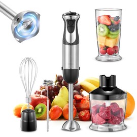 Reemix Immersion Blender, 5 in 1 Hand Blenders, 1000W Copper Motor Handheld Blender with Frother, Whisk, Beaker, Chopper Attachements, Stainless Steel Blades, Black