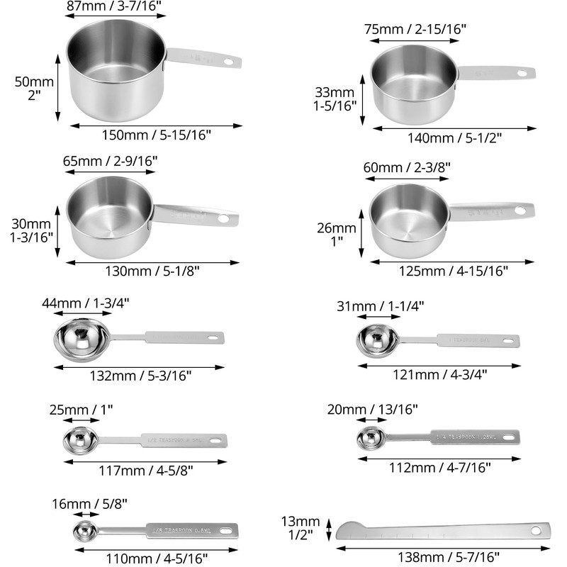 QWORK® 10-Piece Stainless Steel Measuring Cup and Spoon, Kitchen Measuring