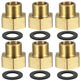 1/2” Female to 3/8” Male Adapter, 6 Pcs BSP Thread Brass Hose Connectors, Reducer 1/2 to 3/8 Hex Bushing Reducing Connector Fittings for Water, Gas, Pipe, with Sealing Rings