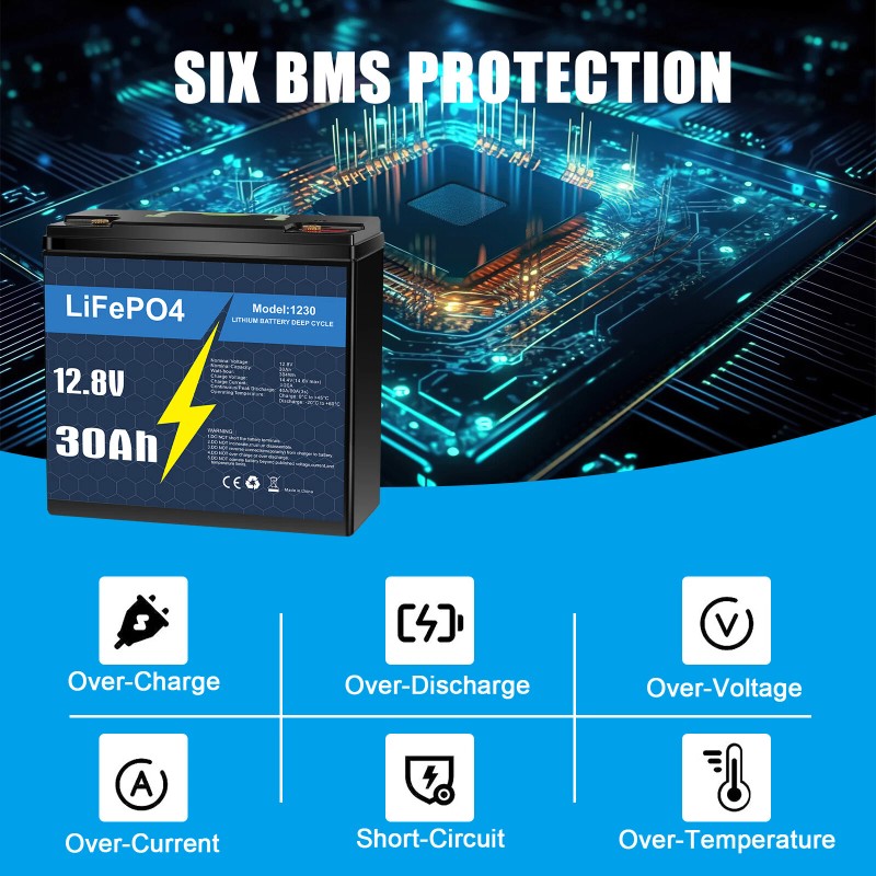 Litime 12V 30Ah LiFePO4 Lithium Battery 30A BMS Deep Cycles