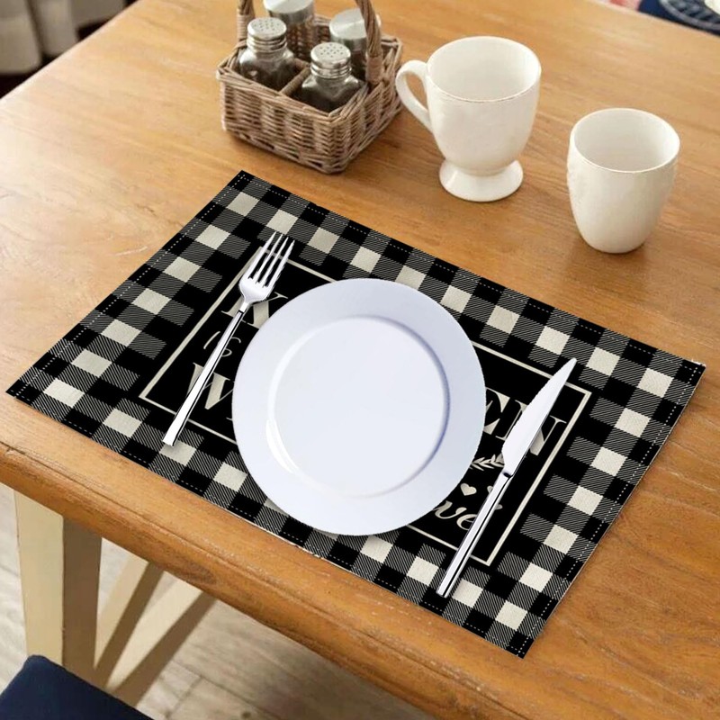 4Pack Farmhouse Decor Placemats Black White Buffalo Plaid Kitchen Inspirational
