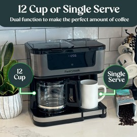 Pantrymade Deluxe 12-Cup Coffee Maker & Single Serve Brewer – Programmable, K-Cup Compatible, Adjustable Brew Size, Glass Carafe, Auto Shut-Off - Ideal for Home or Office