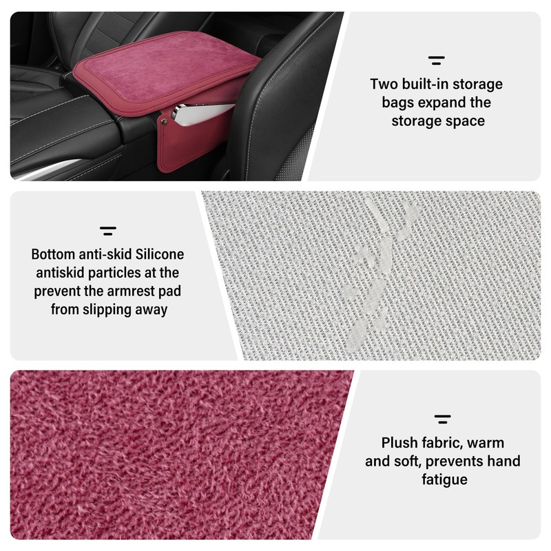 SINGARO Car Leather Center Console Cover with 2 Storage Bags,