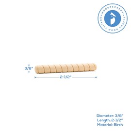 Wooden Dowel Pins 3/8 inch x 2-1/2 inch, Pack of 500 Spiral Dowel Joints for Woodworking, Furniture and Crafts, by Woodpeckers