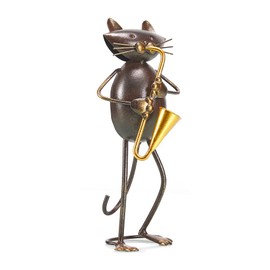Aayla Adorable Cat Playing Saxophone Music Kitty Figurine 10.5'H Metal Gift for Music Lover
