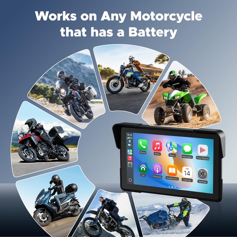 VOLAM 7" Wireless Motorcycle CarPlay Screen, IP67 Waterproof Touchscreen,GPS Navigation