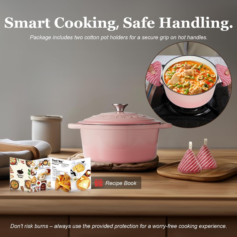 Overmont Enameled Cast Iron Dutch Oven - 7QT Pot with