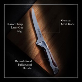 Hammer Stahl 6 Inch Boning Knife | German Forged High Carbon Steel Fillet Knife | Kitchen Knife For Boning, Filleting, & Trimming | Butcher Knife with Ergonomic Quad-Tang Pakkawood Handle & Gift Box