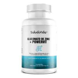 Gluconato de Zinc 20 mg de Zinc Elemental - Uno al día - 200 Cápsulas - S&V - Sin Gluten y Sin OMG.