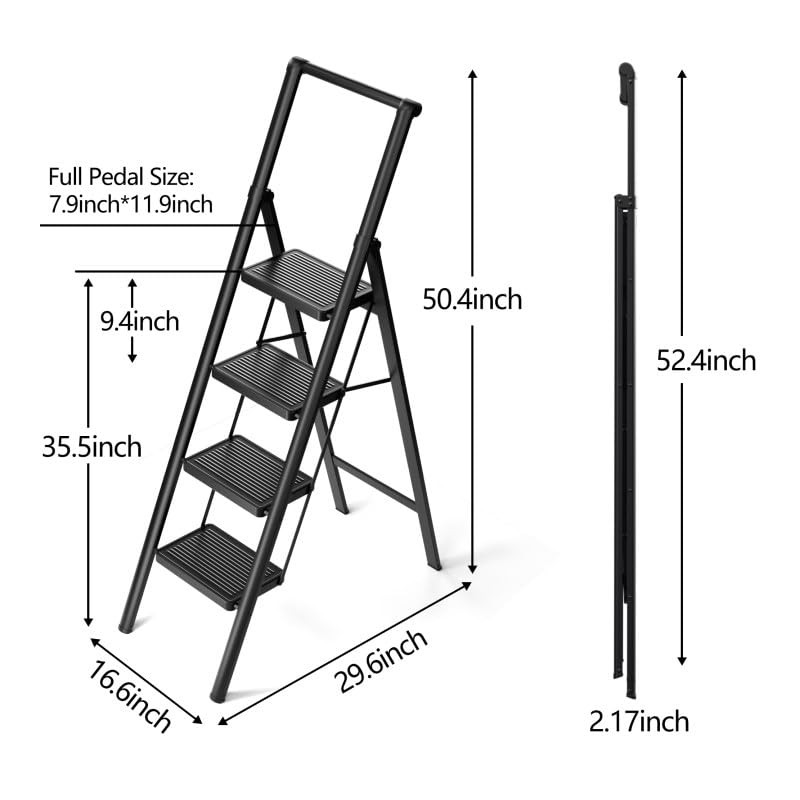 SOLADDER Step Ladder 4 Step Folding Stool with Anti-Slip Widened