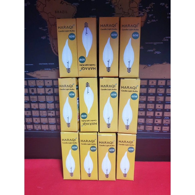 Haraqi 12 Pack 60w E12 C32 Flame Tip Clear Light