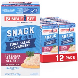 Bumble Bee Snack On The Run Rosemary, Garlic, & Sea Salt Tuna Salad with Crackers Kit (Pack of 12) - Ready to Eat Protein Snack Pack - 8g Protein per Box - Wild Caught MSC Certified Tuna