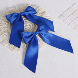 4" Royal Blue Hair Bows Hair Clip 2pc Silky Satin Polyester Ribbon Hair Barrettes Alligator Hairpins for Toddler Teen Girls Women Wedding Prom Dress Ponytail Holder Accessories
