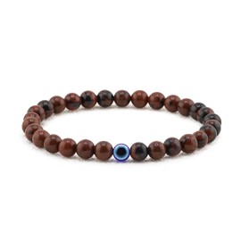 Lameybrt Evil Eye Bracelet 6mm Natural Stretch Adjustable Beaded Bracelets for Men (A18 KL Mahogany Obsidian, M (6.6"-7.5"))