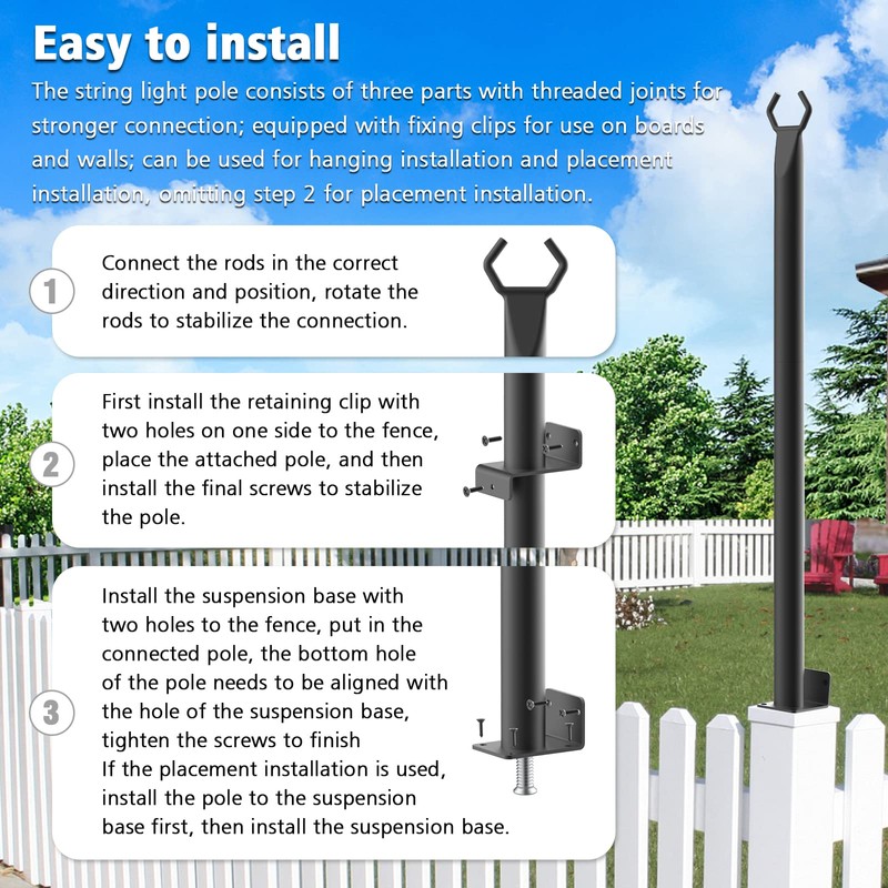 Beizelte 2 Pack 5Ft String Light Poles,Outside String Lights,Outdoor Light