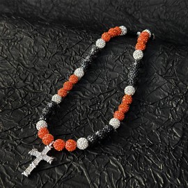 Baseball Necklaces for Boys - 16 Inch Rhinestone Bead Necklace, Cross Necklace for Men, Adjustable Drip Bling Necklace, Athletic-Inspired Jewelry for Team Lovers