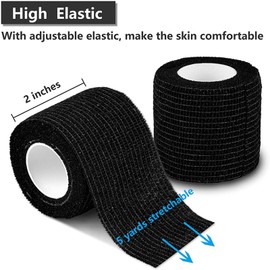 Self-Adherent Grip Tape Wrap - Lyuxzad 6 Pack Cohesive Bandage Wrap 2" x 5 Yards Machine Wrap Cover Elastic Bandage Rolls Self Adhesive Tape Strong Sports Tape Black Bandage Rolls Athletic Tape