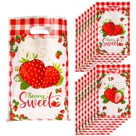 Boyuzcui 30 Pcs Strawberry Party Favors Bags - Berry Fruit Printing Candy Treat Plastic Bags for Baby Shower Birthday Party Decorations Gifts