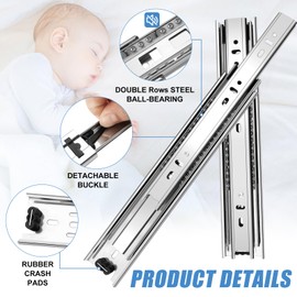 10 inch Drawer Slides 4 Pairs (8pcs) Full Extension Ball Bearing Drawer Rails Side Mount 3 fold Metal Dresser Runners for File Cabinet Trash Can Kitchen Wardrobe Glides 10" Silver 100 LB Capacity