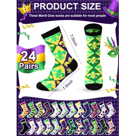 Shinymoon 24 Pairs Mardi Gras Socks bulk Fancy Funny Mardi Gras Novelty Crew Socks for Carnival Holiday Girls Women Gifts