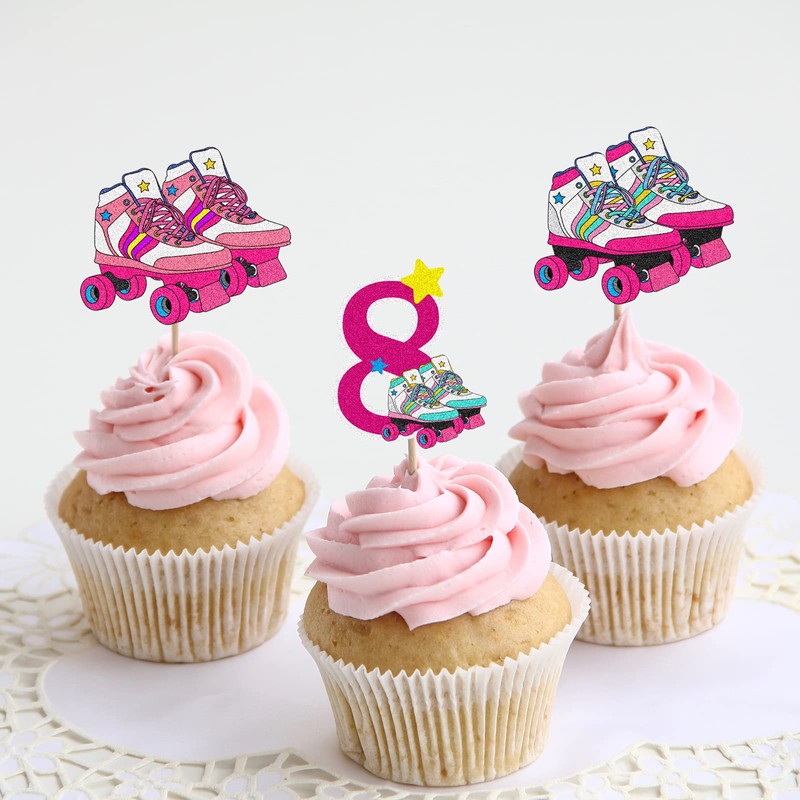 Happy 8th Birthday Roller Skating Cupcake Toppers