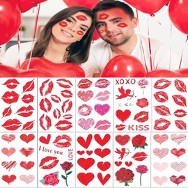 84 PCS Valentines Tattoo Stickers,Temporary Red Lip Love Rose Kiss Tattoo, Valentine's Day Party Supplies Theme Decoration of Stickers for Man and Women Face and Body
