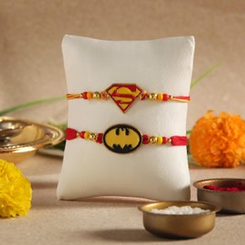 ARTISENIA Set of 2 SuperHeros Rakhi for Brother with Raksha Bandhan Greeting Card | Roli Chawal Tika - Raksha Bandhan Rakhi for Brother | Rakhi for Bhaiya | Rakhi Thread RNJ0030