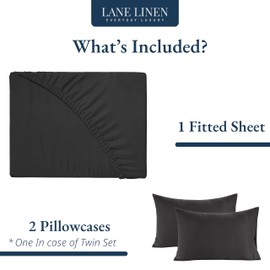 LANE LINEN Fitted Sheet Full Size, 100% Organic Cotton, 3-Piece Set (1 Fitted Sheet, 2 Pillowcases) Percale Weave, Bed Fitted Sheets, Breathable, Fits Mattress Upto 15" Deep - Black (No Flat Sheet)