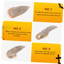 MERRYHAPY 10pcs Gothic Fingernail Claw Rings Rhinestones Nail Accessories Punk Metal Ring Nails Perfect for Parties