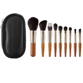 Make up Pinsel Set 9 Stück Reise Make up Pinsel Set Tragbar Schminkpinsel Profi Kosmetikpinsel mit PU Tasche und Puderquaste Lidschatten Pinselset Gesicht und Auge Kosmetikpinsel Holzgriff